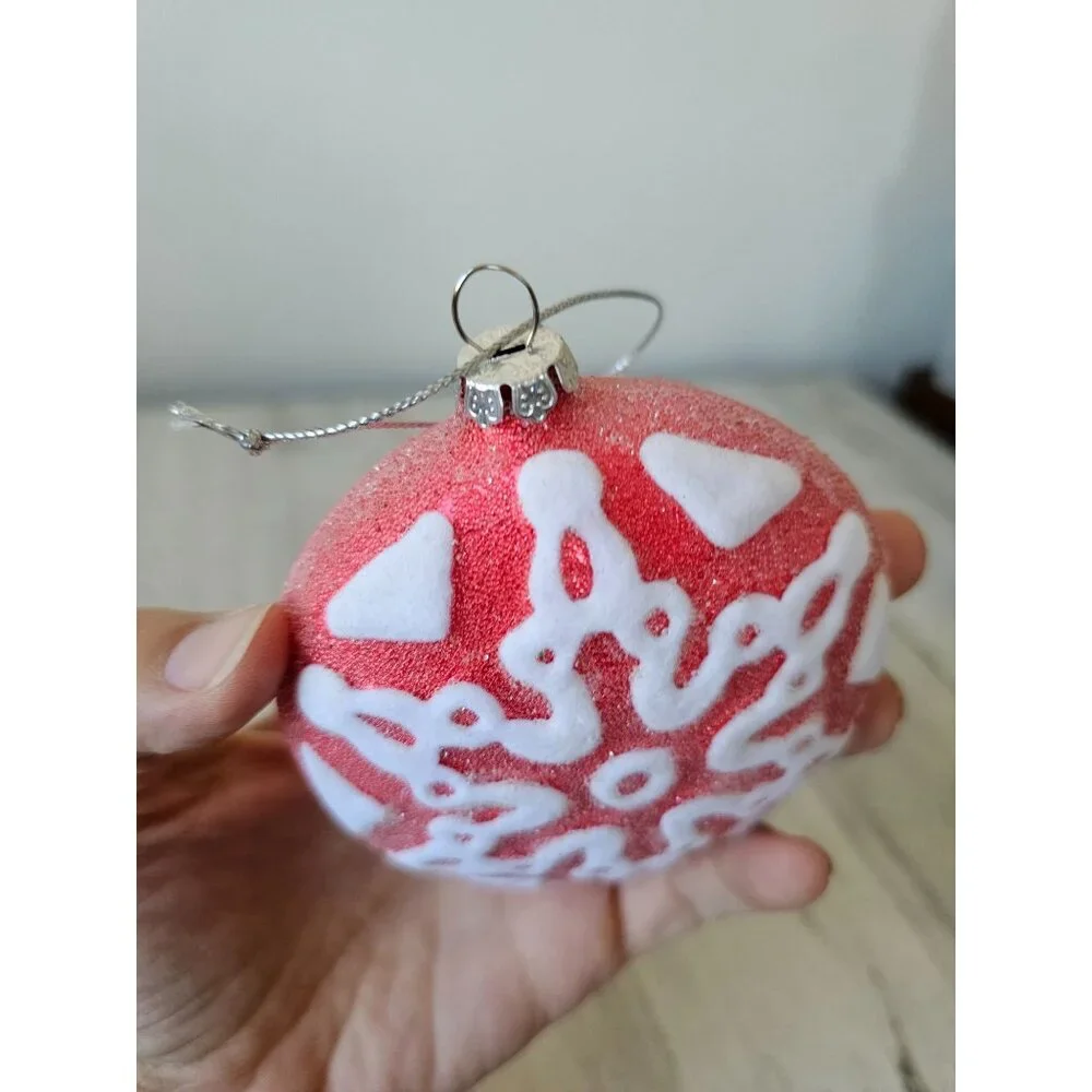 Sugared snowflake red velvet glass ornament unique‎ Xmas tree